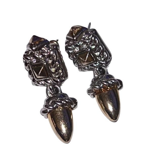 Quality High End Gold & Silver Tone Twisted Rope Design Dangle Earrings Pierced - Picture 8 of 10